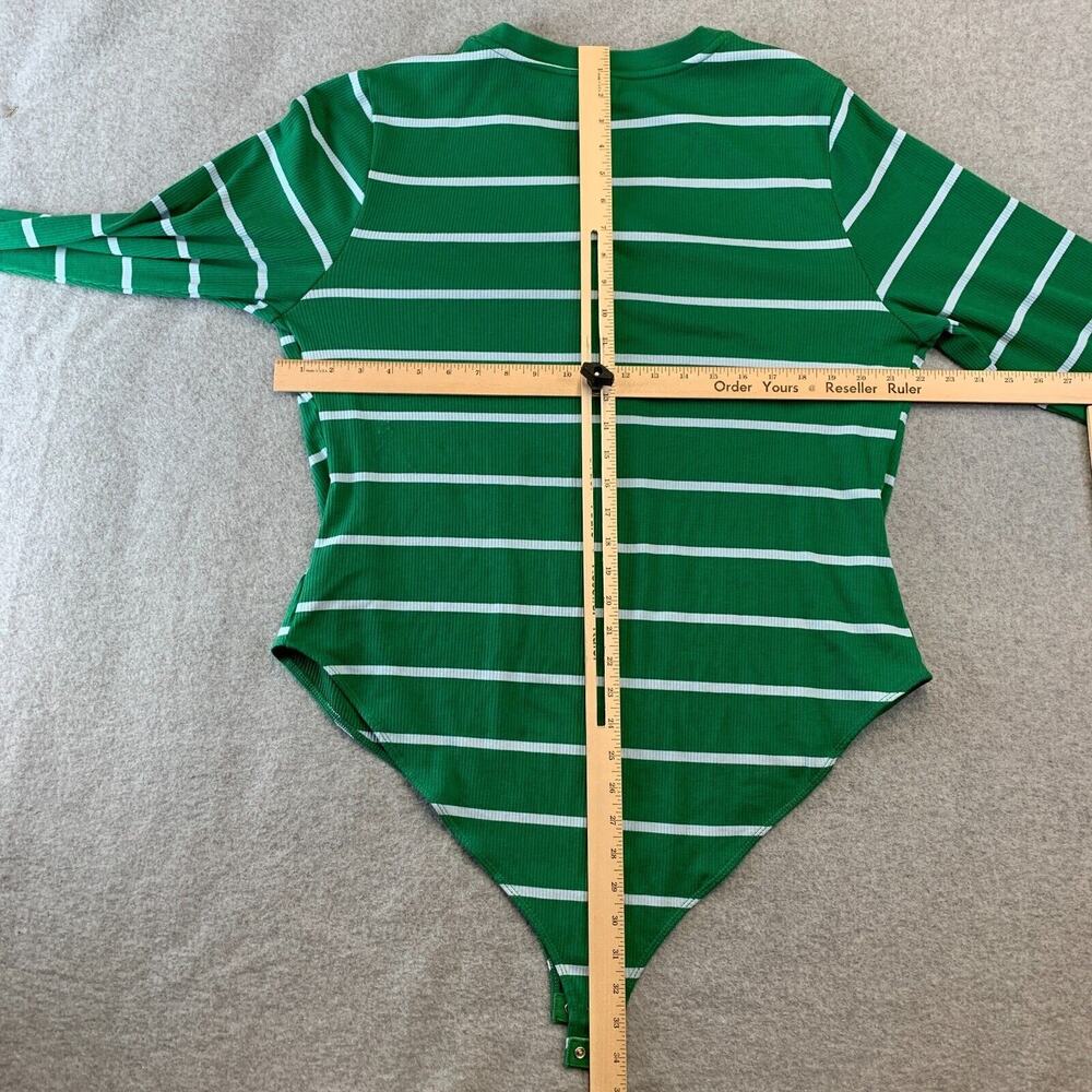 LA Ligne x Target Green White Stripe Ribbed Henley Bodysuit Womens 2X Preppy - Picture 6 of 11